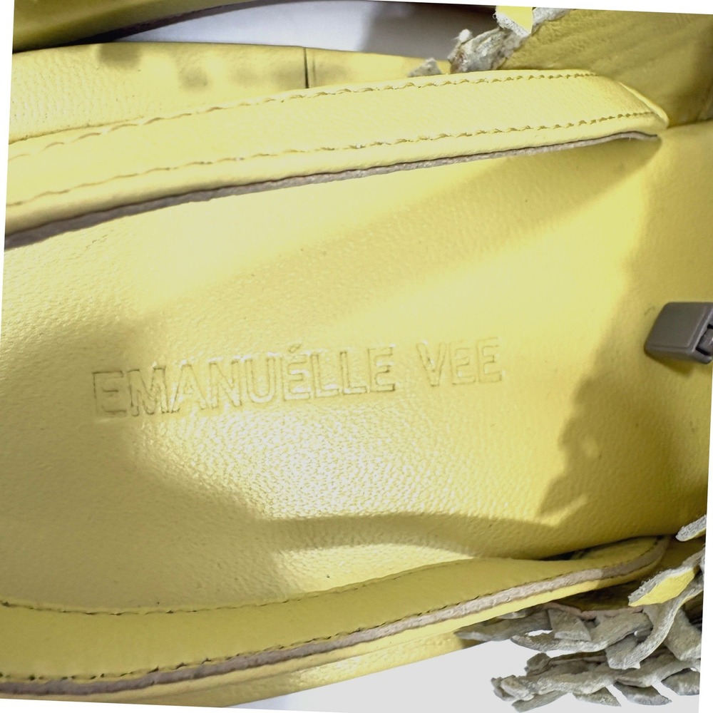 Emanuelle Vee Vanessa Yellow Woven Leather Rhinestone Buckle Sandals Size 39 - Picture 2 of 9